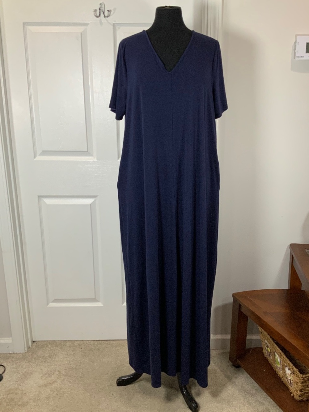 Zeana 1X Navy Blue Short Sleeve Flowy Relaxed Casual Boho Maxi Dress